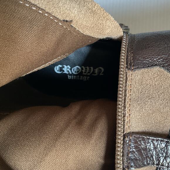 Crown Vintage Clover Knee High Leather & Suede Boots Brown Tan Size 8 - Picture 8 of 9